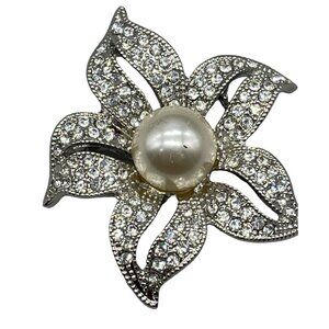vintage monet brooch costume jewelry pin embellished foe diamond pearl 2" READ